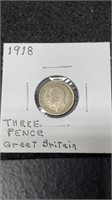 1918 George V Silver Three Pence Great Britain