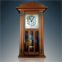 Antique German Hardwood Wall Clock With Pendulum A