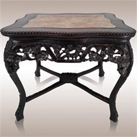19th C Chinese Rosewood And Marble Top Table Hand