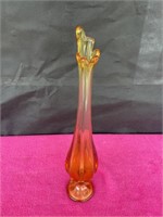 MCM Viking amber swung vase, 6 petal footed