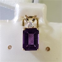 $160 10K  Amethyst(1ct) Diamond(0.04ct) Pendant