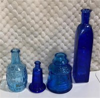 4 VTG  Blue Glass Bottles