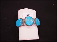Large three-stone silver cuff bracelet marked 925