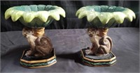 Pair of CIC RW china monkey candle holders