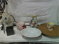 ENAMEL BOWL, PITCHER, COFFEE WARMER, LAZY SUSAN