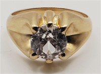 (H) 14kt Yellow Gold White Sapphire Ring (size