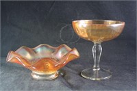 Carnival Glass Compote and Ruffled Candy Dish