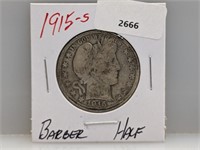 1915-S 90% Silver Barber Half $1 Dollar