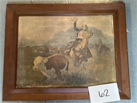 Vintage signed western photo; cowboy & cow