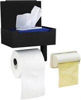 Wall Mount Toilet Paper Holder with Shelf (Black)