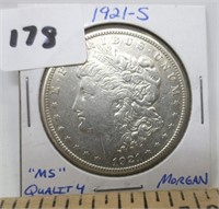 1921-S Morgan silver dollar, AU