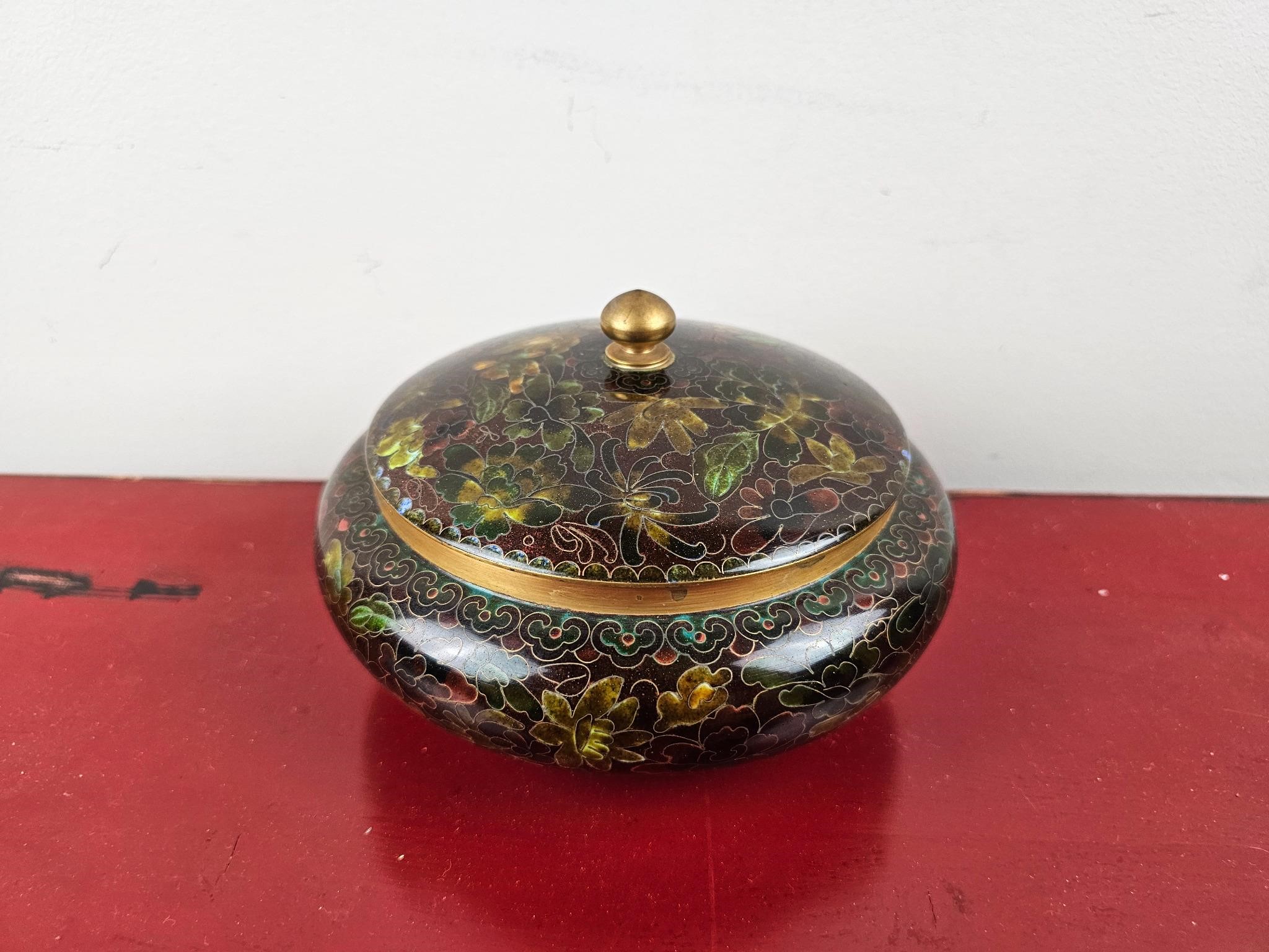 Brass Enameled Chinese Decorative Bowl with Lid
