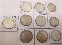 10 - 1921-D Morgan silver dollars