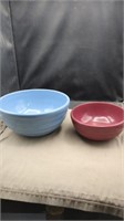 Vintage Pair of Crock Bowls Blue 9" Wide, Red 7"