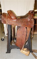 Vintage Loomis 14" Tooled Leather Western Saddle