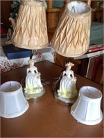 2 Vtg boudoir lamps with extra shades 15" h