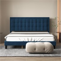 GAOMON King Size Linen Upholstered Bed - Blue