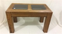 Wood End Table w/ 2 Glass Inserts