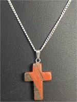925 stamped necklace with gemstone crucifix