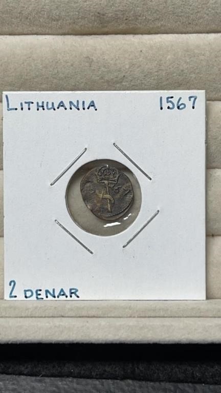 1567 Lithuania 2 Denar Silver Coin