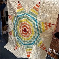 Hand Sewn Rainbow Star Pattern Quilt