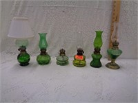 6 Small Green Oil Lamps