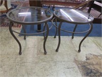 PAIR MODERN METAL AND GLASS END TABLES