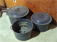 (3) Graniteware Canning Pots