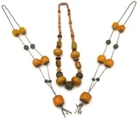 Lot of 3 Bakelite Necklaces - One has Amber Chunks