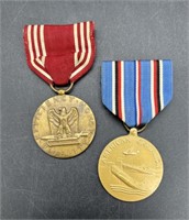 Two Vintage WWII Decorative Medals w/ Ribbons