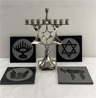 Menorah Double Stars of David 9 Lights & 6x6in