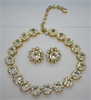 ca. 1930's Kramer Rhinestone Necklace & Earring Se