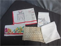 VTG Embroidered & Crocheted Towels , Doilies ,