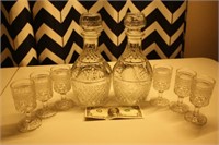 *2 DECANTERS WITH MATCHING SET OF 3 GOBLETS