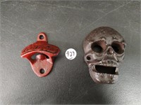 2 Cast Iron Bottle Openers: Coca Cola & Skull