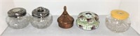 Lot of 5 dresser jars and hair receivers