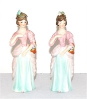 Porcelain pair of lady perfume bottles, 7"