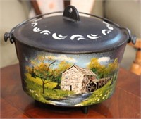 hand painted & decorated cast iron kettle, not