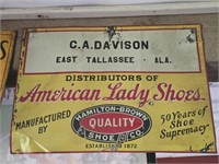 14" by 19.5" vintage American lady shoes sign