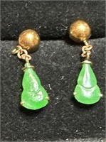 14kk gold earrings with jade stones