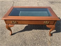 Vintage Wood Coffee Table W/Glass Top Display