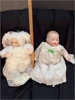 Antique glass faced doll & Bunny