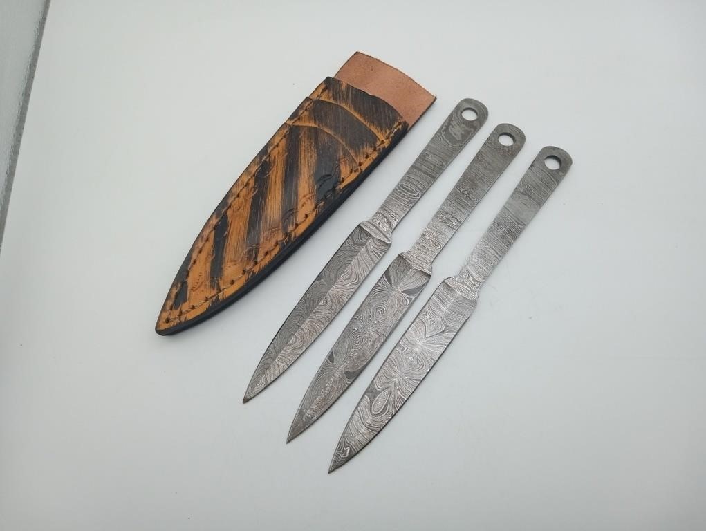 3 Damascus Steel Hand Throwing Competetion knives