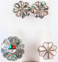 Jewelry Sterling Silver Shell Earrings & MOP Ring