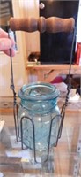 Vintage Ball Ideal pint canning jar in wire caddy