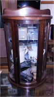 Walnut curved glass tabletop curio cabinet -