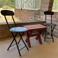 Folding Black Padded Chairs + Wood Side Table