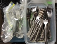 LOT: Box of Steak Knives, Forks & Spoons