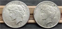 1922-S & 1925 Peace Silver Dollars, AU