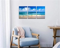 Blue Beach Theme Stretched Canvas 3 Panels